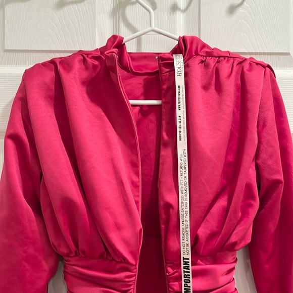 House of CB Giorgiana Hot Pink Satin Draped Mini Dress - Picture 8 of 16